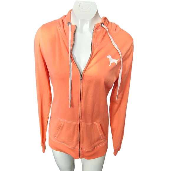 PINK Victoria's Secret Tops - PINK Victoria's Secret Orange Zip-Up Hoodie Size XS